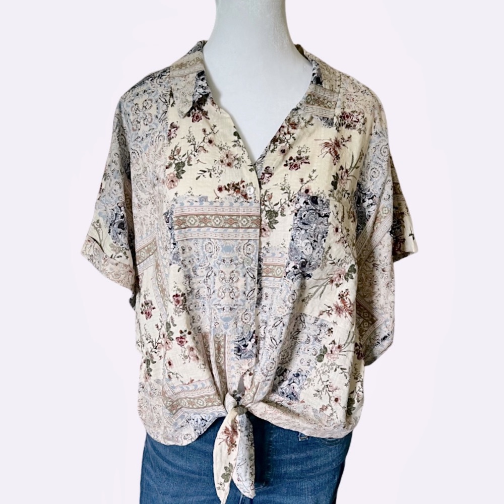 Frye Crop Dolman Tie Front Top Size Large